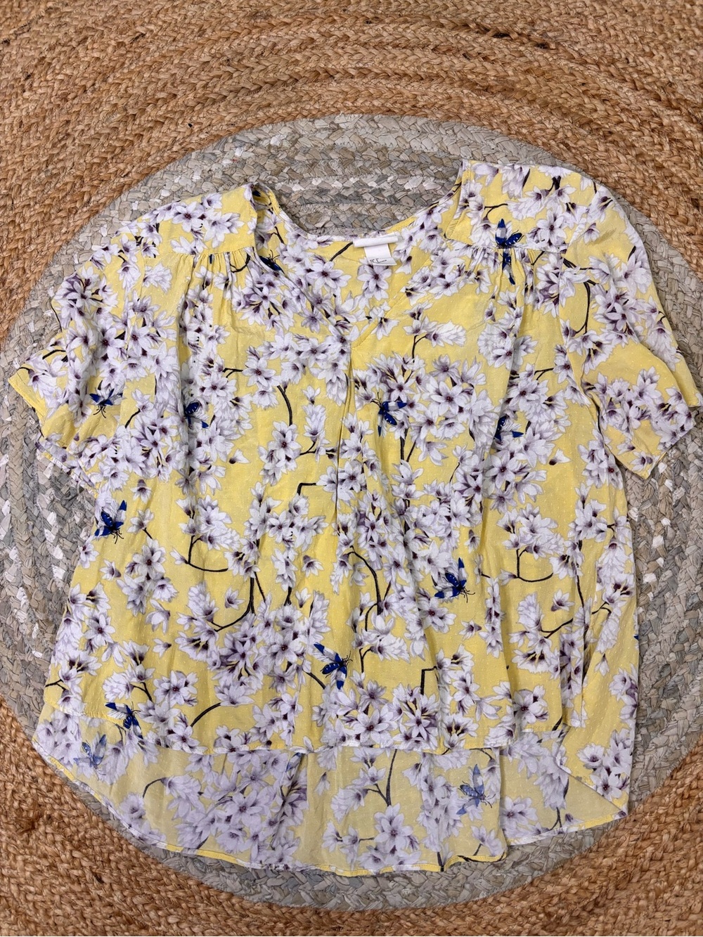 H&M Yellow Floral Short Sleeve Blouse